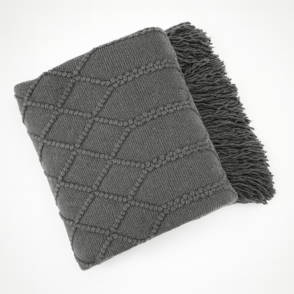 Grey Rhombus Diamond Knit 50x60 Inch Throw Blanket