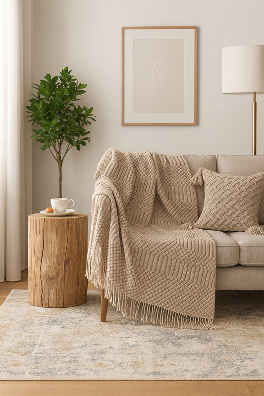 Beige Waffle Stripe 50x60 Inch Throw Blanket