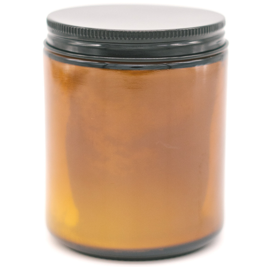 8.5oz Unlabeled Amber Jar Soy Candle for Private Label: Black / Patchouli + Mandarin