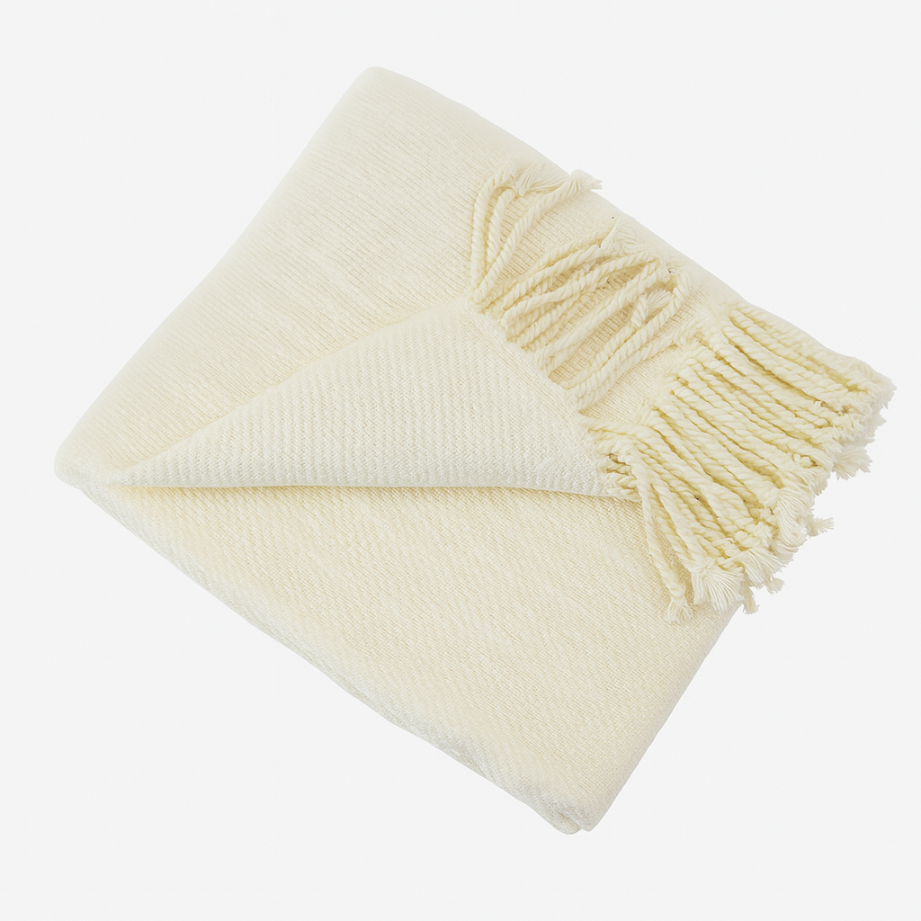 Ivory Classic Woven Fringed Throw Blanket