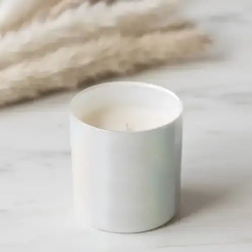 12oz Unlabeled White Iridescent Jar Soy Candle Private Label: Leather Oud