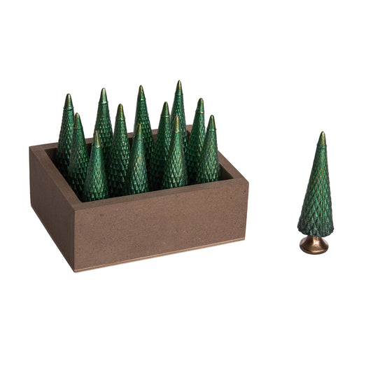 Mini Green Resin Tree Sculptures 12 Decorative Pieces