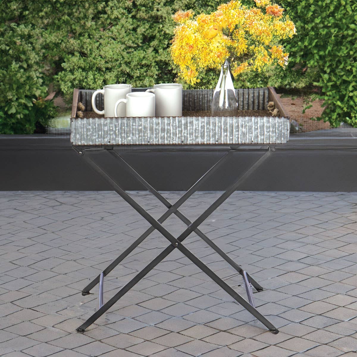 RECT WOOD TRAY W/FOLDING STAND