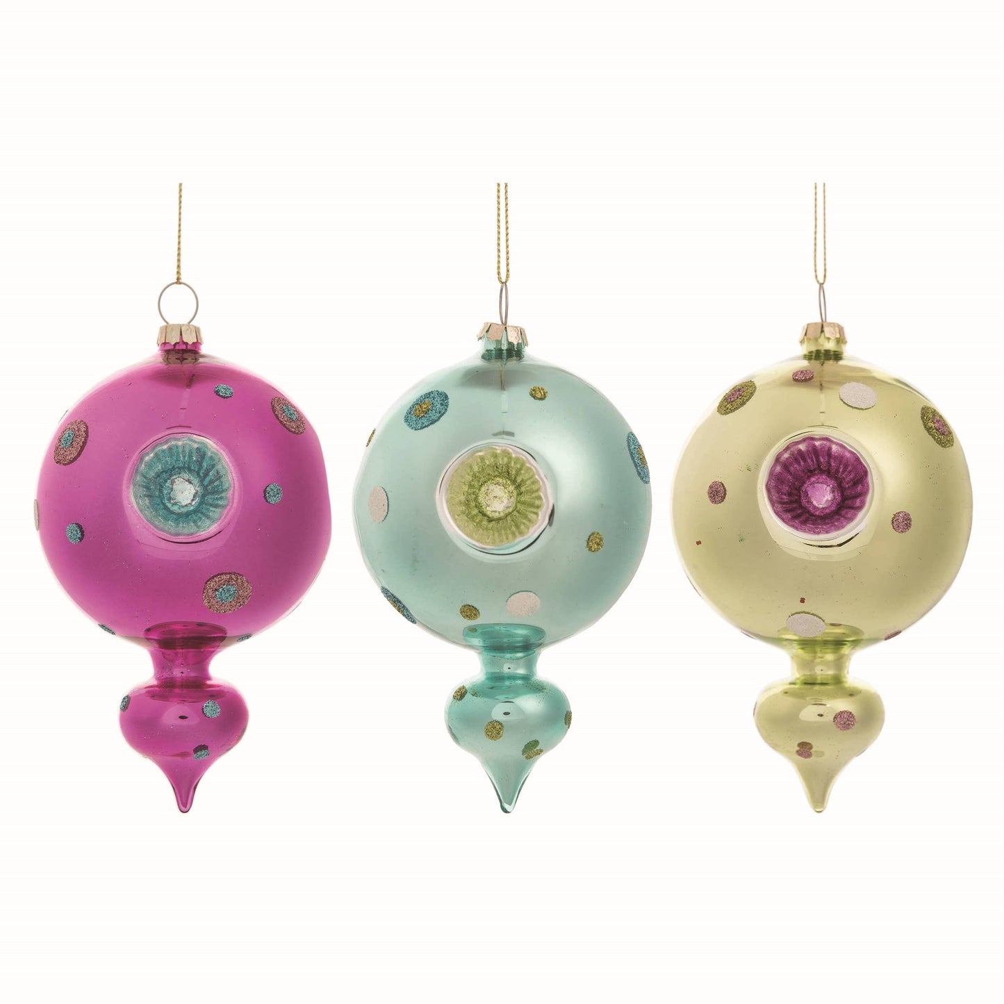 CLOSEOUT Glass Glam Retro Ornaments Set of 3