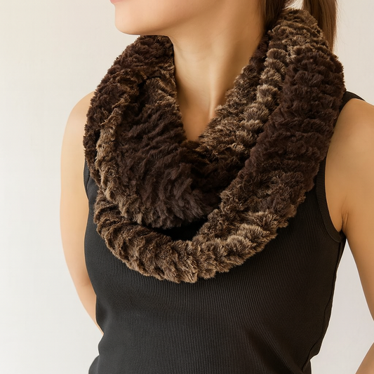 Brown Vegan Mink Faux Fur Infinity Scarf