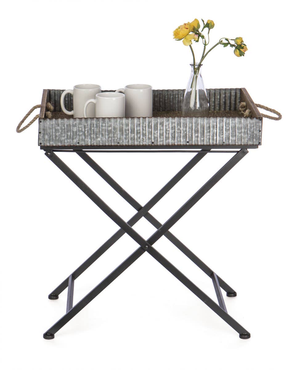 RECT WOOD TRAY W/FOLDING STAND