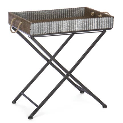 RECT WOOD TRAY W/FOLDING STAND
